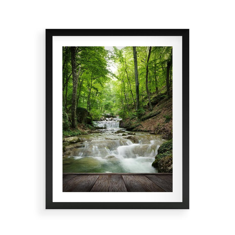 Plakat w ramie 40x50 - Plączący się strumień - rzeka, strumień - rama czarna