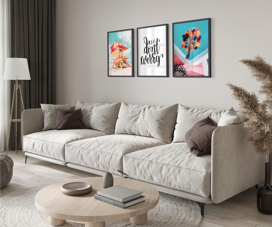 Zestaw obrazy w ramie 50x70 galeria - Wesoły, cytat, kolorowe, balony - rama czarna