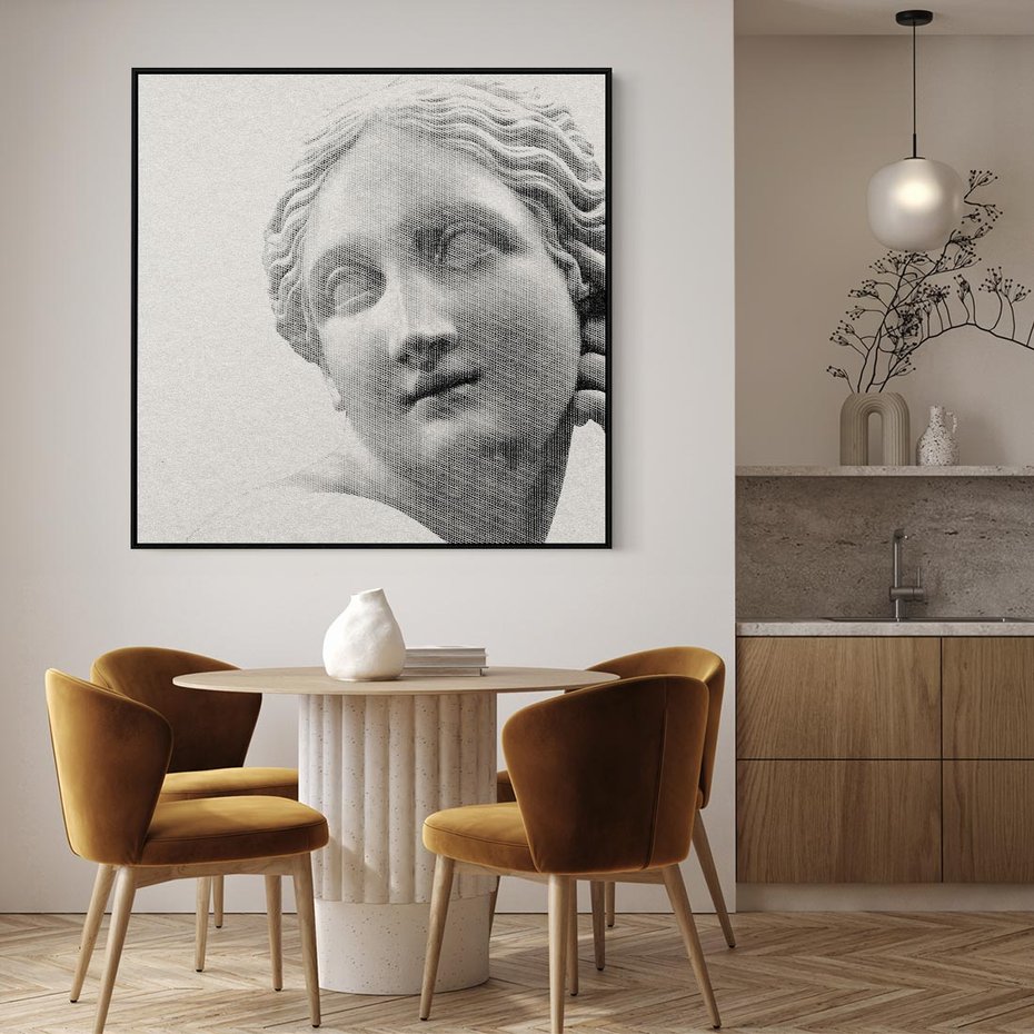 Obraz w ramie 50x50 - Szarość w Kamieniu - monochromatyczna marmurowa rzeźba, odcienie szarości - rama czarna