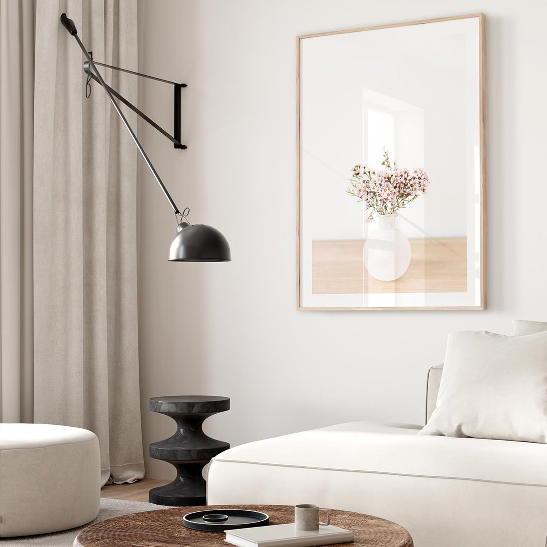 Plakat w ramie 50x70 - Kwiaty w Minimalistycznym Wazonie - kwiaty, wazon - rama drewno