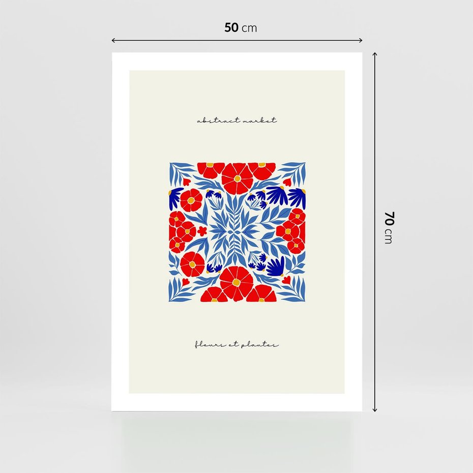 Plakat bez ramy 50x70 - Tajemnicza Droga - nowoczesna kwiatowa kompozycja, czerwony i niebieski