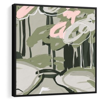 Obraz w ramie 50x50 - Leśny Zakątek - pastelowy krajobraz, nowoczesny plakat - rama czarna