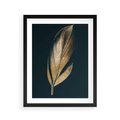 Plakat w ramie 40x50 - Mroczne Złoto - nowoczesna grafika, złoty liść na czarnym tle - rama czarna