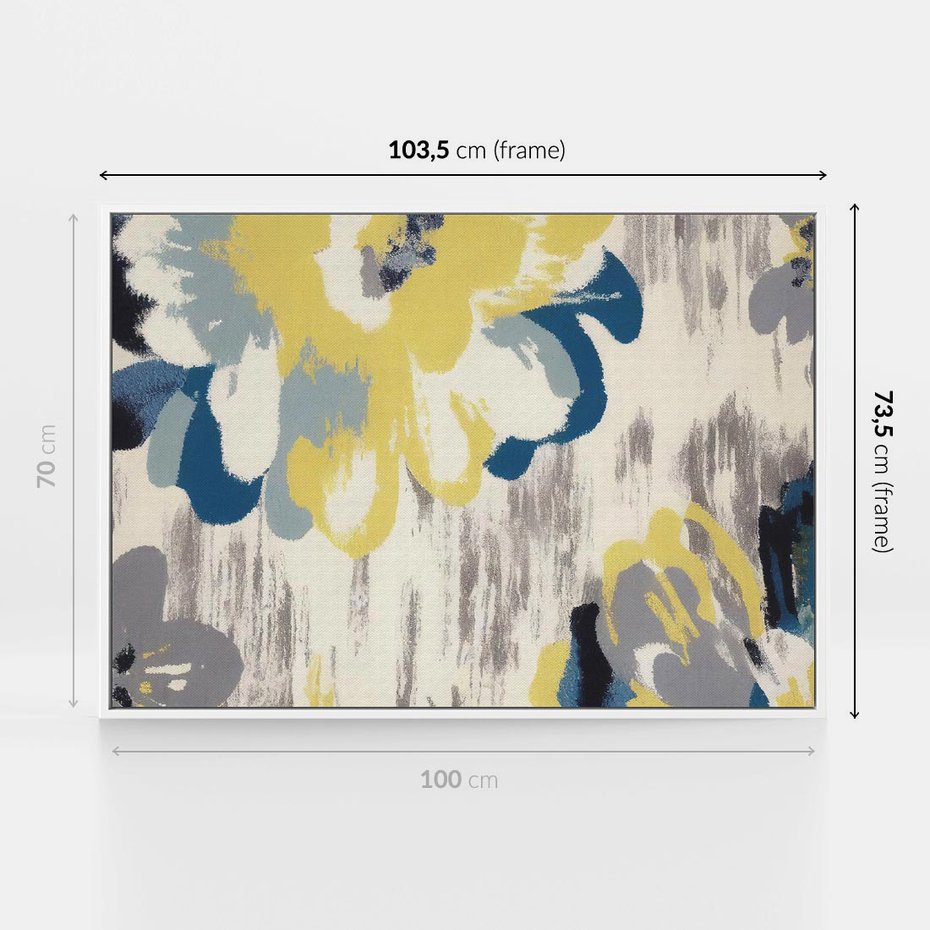 Obraz w ramie 100x70 - Kwiatowe Impresje - malowane duże kwiaty, kolory żółty - rama biała