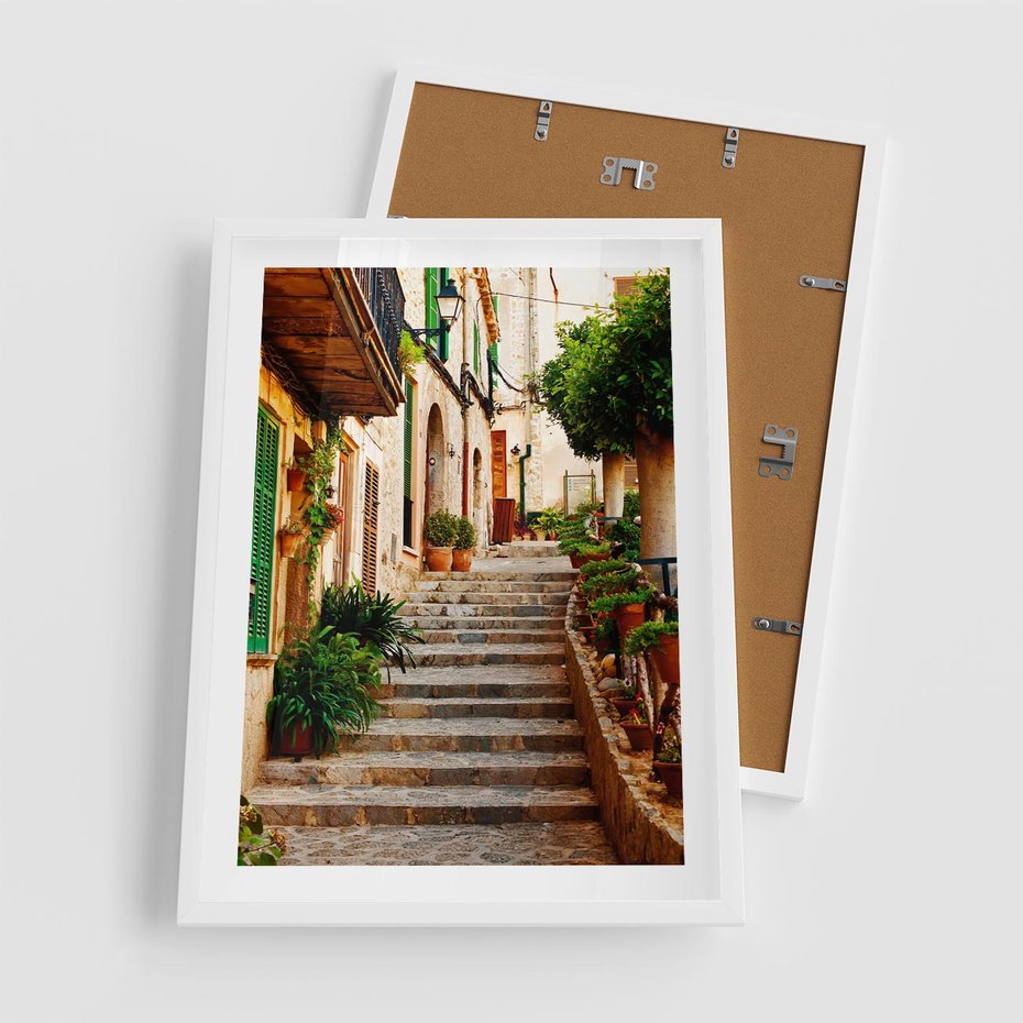 Plakat w ramie 50x70 - Uroczysta perspektywa uliczki - uliczka, perspektywa - rama biała