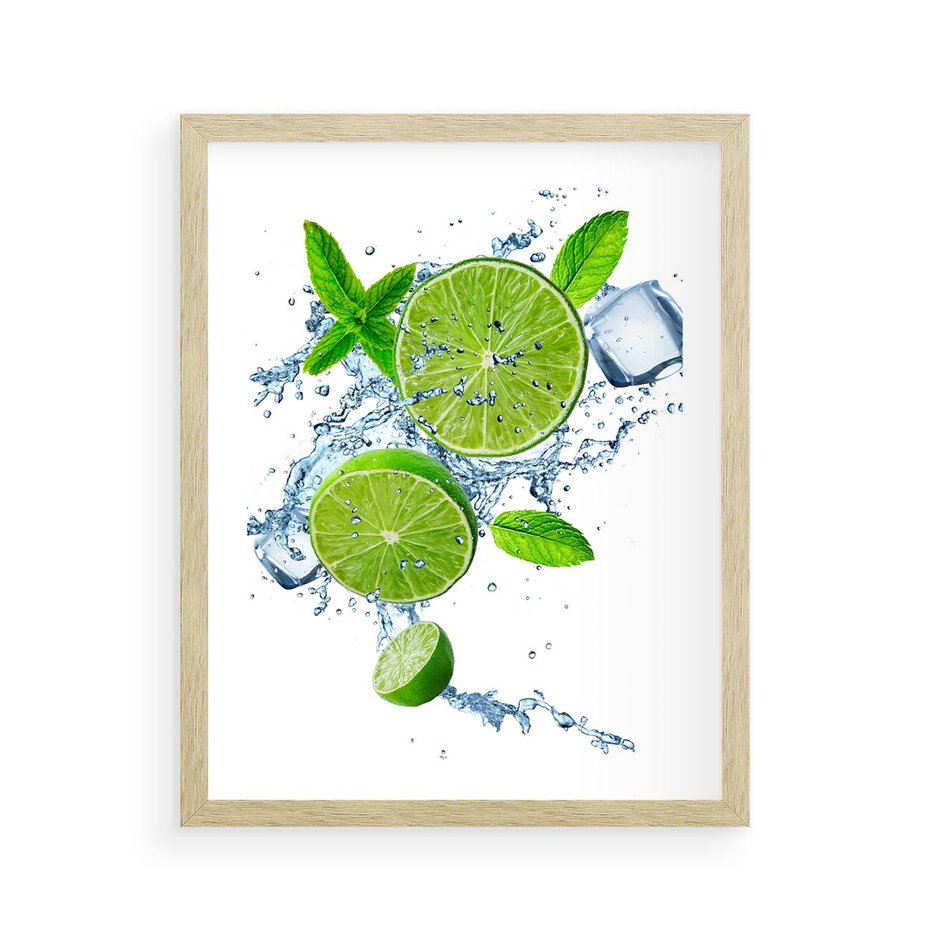 Plakat w ramie 40x50 - Świeżość i Witalność - limonka, owoce - rama drewno