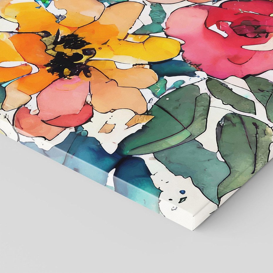 Obraz na płótnie 80x80 - Kwiatowy Impuls Kolorów - abstrakcyjne kolorowe kwiaty, szkic