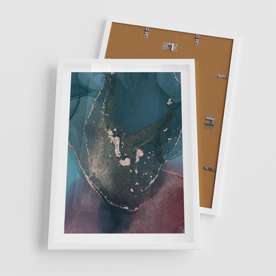 Plakat w ramie 50x70 - Luksusowy Kontrast - marmur, granat i fiolet - rama biała