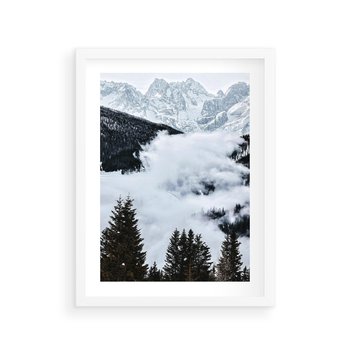 Plakat w ramie 40x50 - Zimowa Magia Gór: Śnieżne Szczyty - grajobraz górski, zima - rama biała