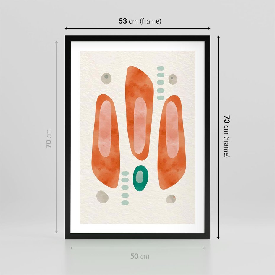 Plakat w ramie 50x70 - Księga Barw - abstrakcyjne formy, dominujący kolor pomarańczowy - rama czarna