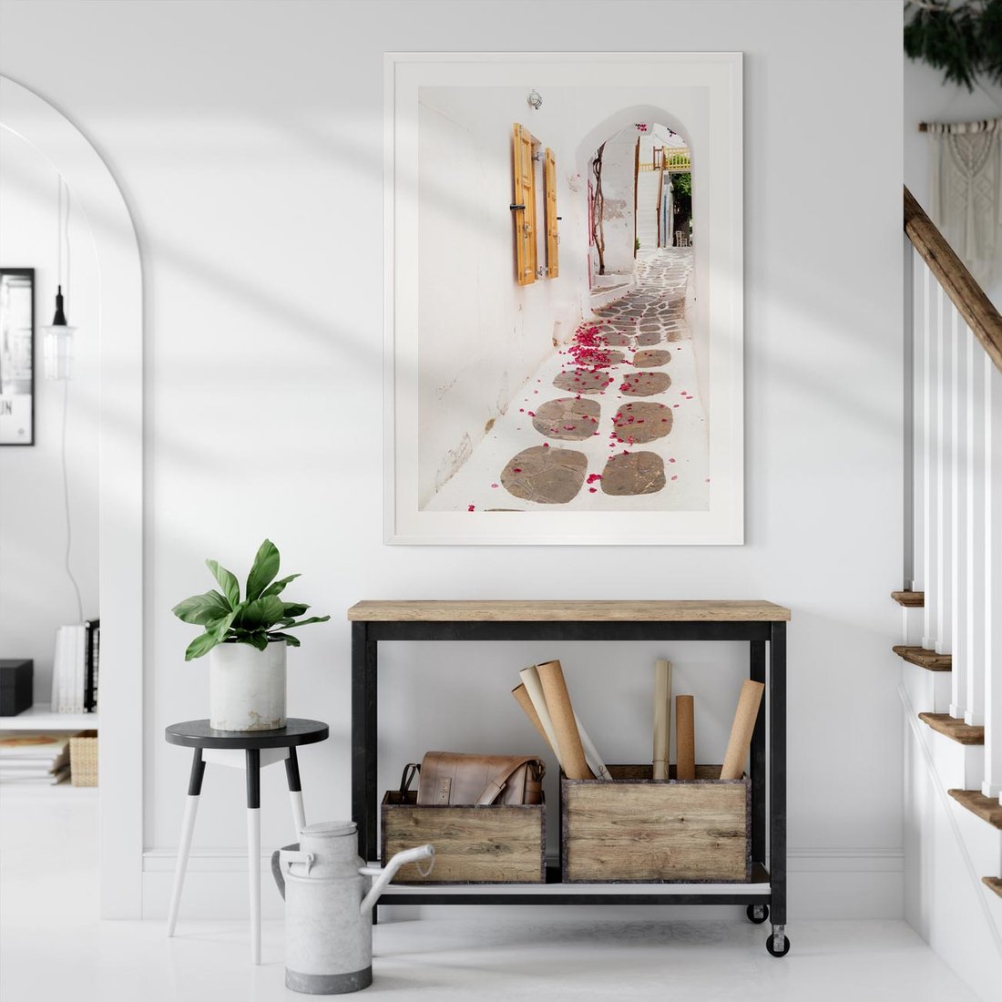 Plakat w ramie 40x50 - Urok Południowej Uliczki - uliczka, południe - rama biała