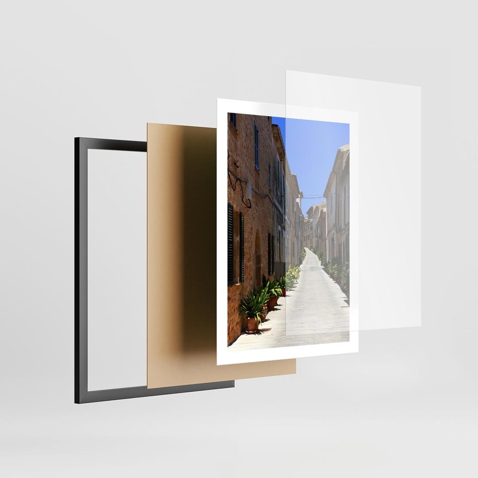Plakat w ramie 50x70 - Urok uliczki: perspektywa miasta - uliczka, perspektywa - rama czarna