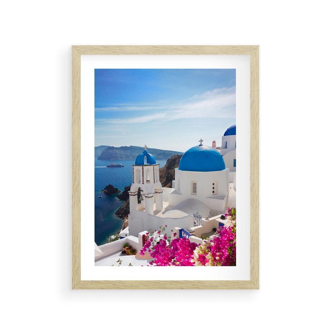 Plakat w ramie 30x40 - Perspektywa na Santorini - Santorini, perspektywa - rama drewno