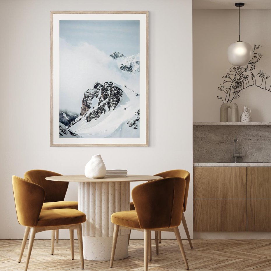 Plakat w ramie 30x40 - Górski Majestat - górskie szczyty pod śniegiem, górski krajobraz - rama drewno