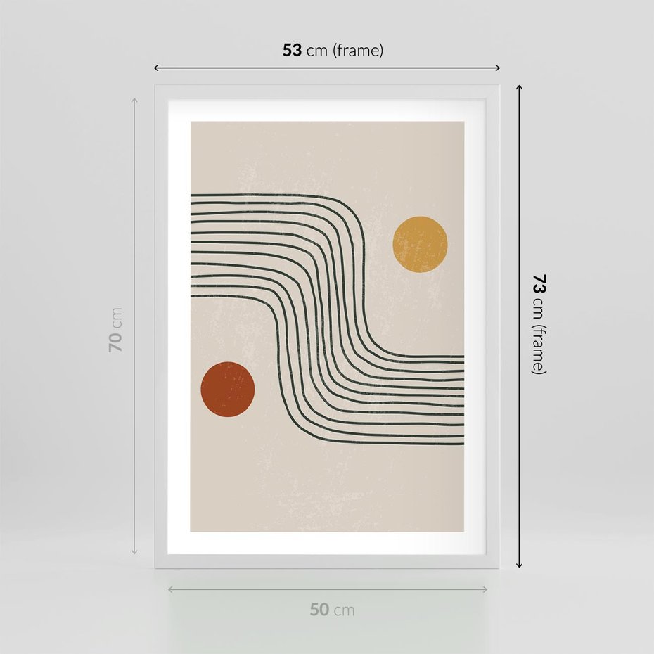 Plakat w ramie 50x70 - Czysta Refleksja - abstrakcyjna sztuka, boho kształty - rama biała