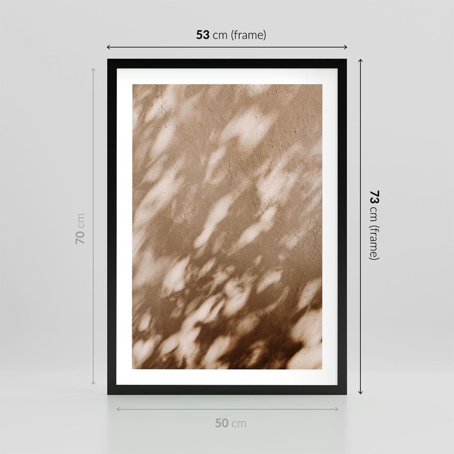Plakat w ramie 50x70 - Abstrakcyjna Kompozycja: Cień na Ścianie - cień na ścianie, beżowe kolory - rama czarna