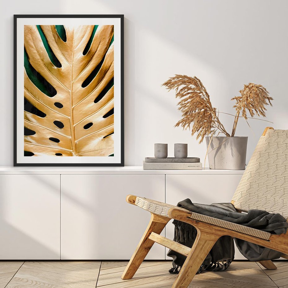 Plakat bez ramy 50x70 - Piękno i Styl - złote, liście