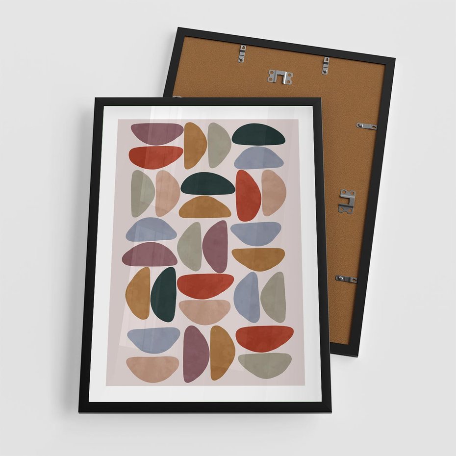 Plakat w ramie 50x70 - Kolorowe Echo Boho - abstrakcyjny obraz, geometryczna kompozycja - rama czarna