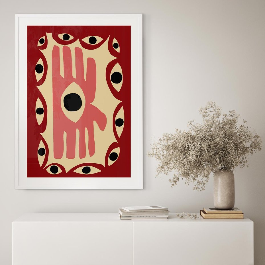 Plakat w ramie 40x50 - Migotliwe Kształty - abstrakcyjny obraz, boho styl - rama biała