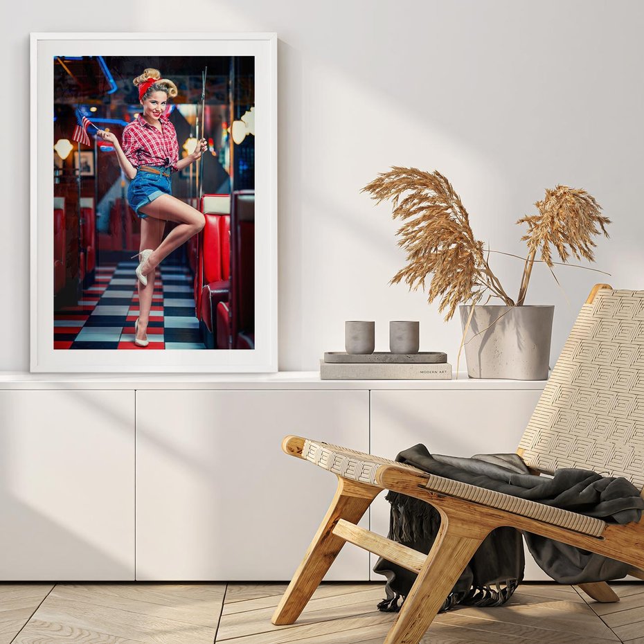 Plakat w ramie 30x40 - Czas Wstecz - retro, restauracja - rama biała