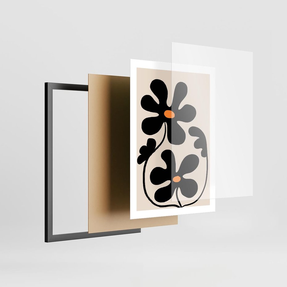 Plakat w ramie 50x70 - Wyjątkowość Boho - minimalistyczny abstrakcyjny obraz, prymitywne kwiaty - rama czarna