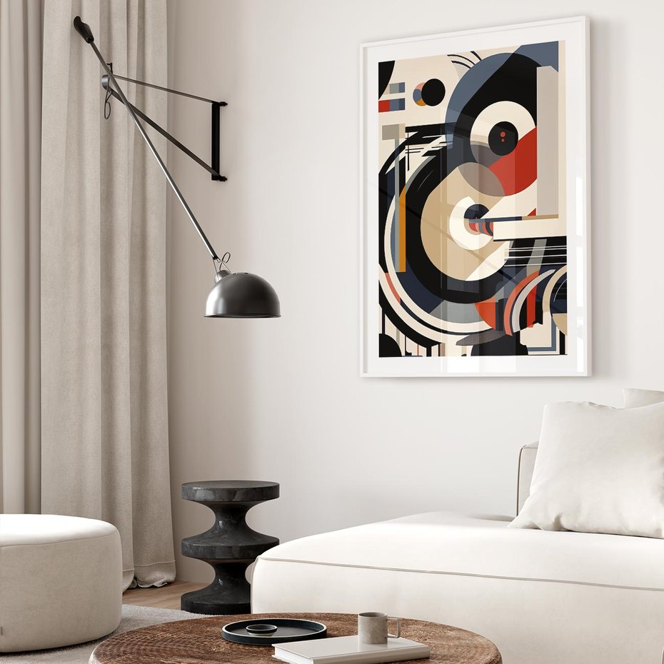 Plakat w ramie 40x50 - Wibracje Marzeń - abstrakcyjny obraz, geometryczne koła - rama biała