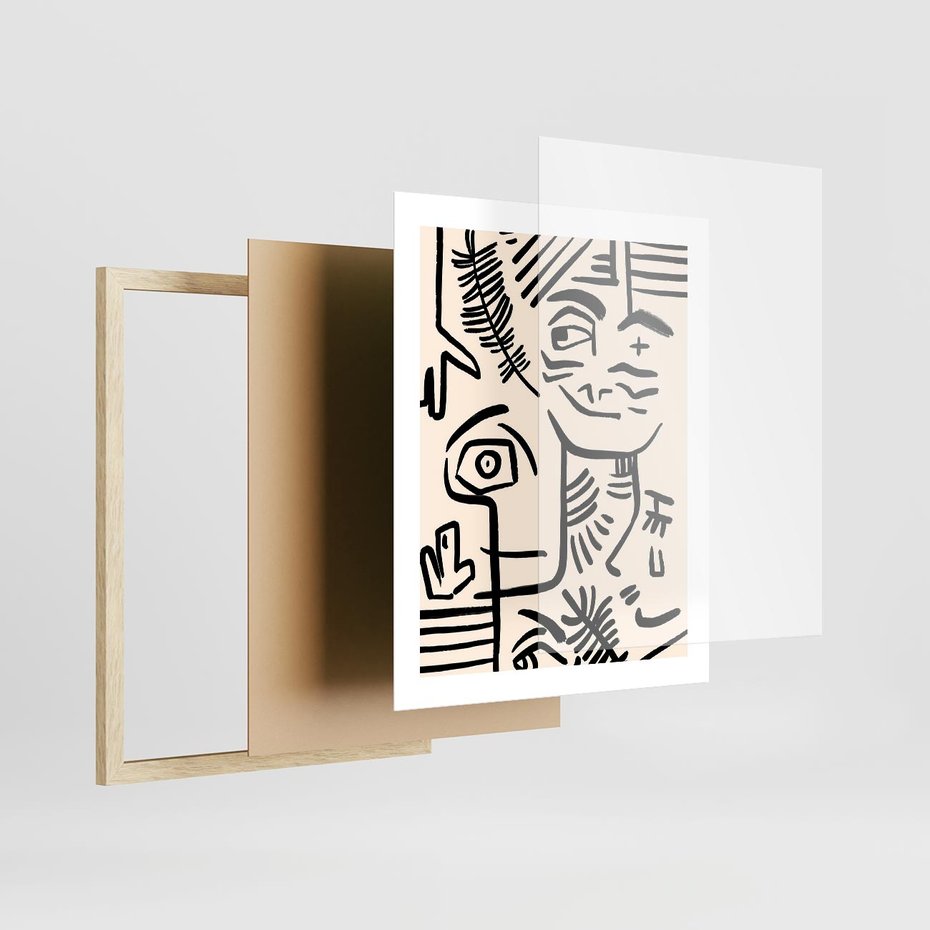 Plakat w ramie 40x50 - Ekspresyjne Odbicia Współczesności - abstrakcyjna grafika, minimalizm - rama drewno