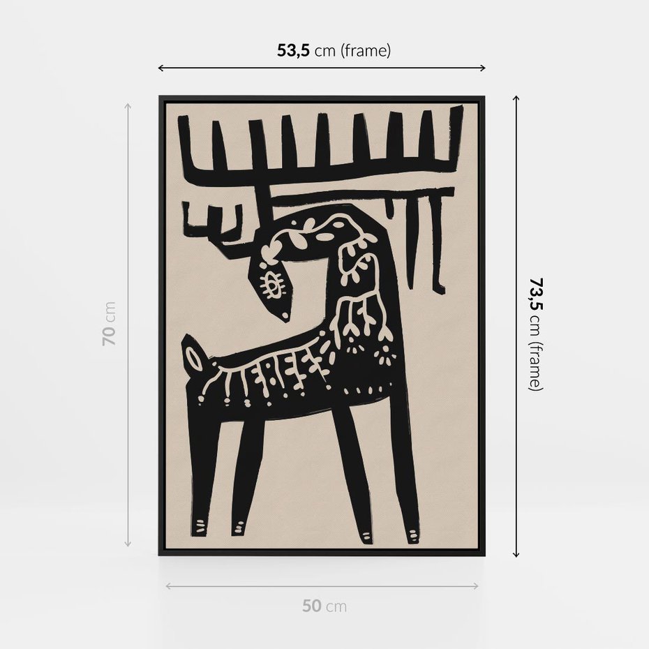 Obraz w ramie 50x70 - Konturem Zdefiniowany - skandynawska sztuka, jeleń - rama czarna
