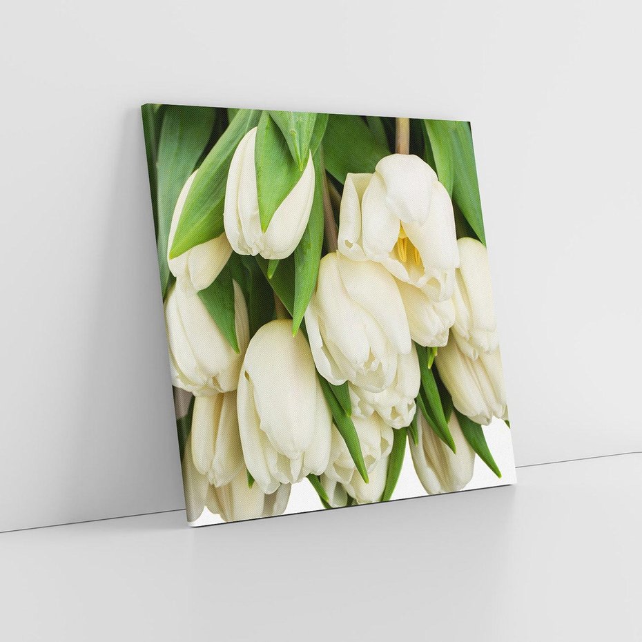 Obraz na płótnie 80x80 - Białe tulipany w pełnym rozkwicie - białe, tulipany