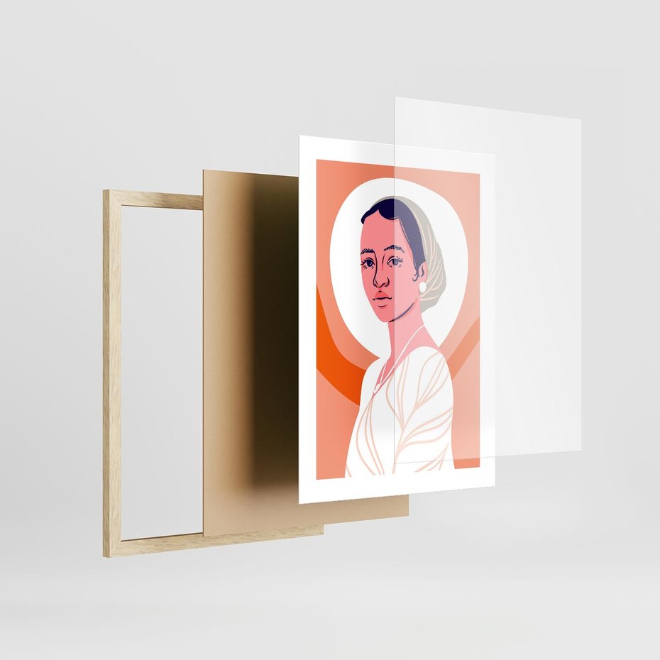 Plakat w ramie 30x40 - Kobieca Harmonia - nowoczesny plakat, styl retro - rama drewno