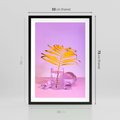Plakat w ramie 50x70 - Neonowy Liść Palmy na Fotografii - neonowa fotografia, liść palmy w szklance - rama czarna