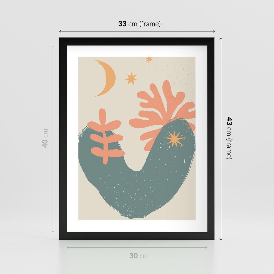 Plakat w ramie 30x40 - Energetyczne Kształty - boho formy, kształty - rama czarna