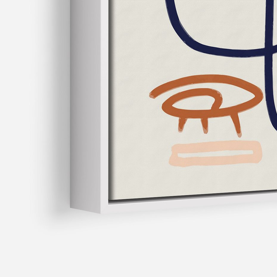 Obraz w ramie 70x100 - Abstrakcyjne Mrugnięcie - abstrakcja w stylu picasso, beżowe tło - rama biała