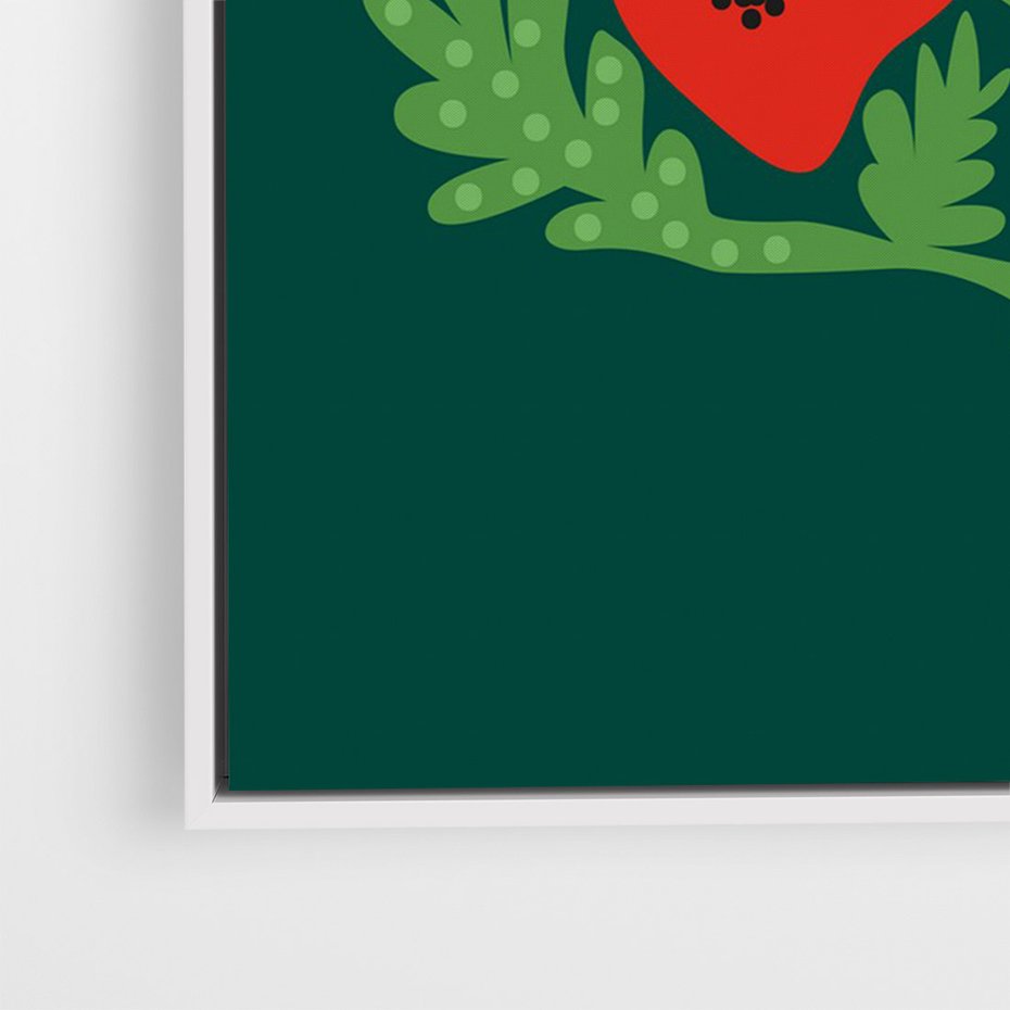 Obraz w ramie 50x70 - Księga Odbić - abstrakcyjna kwiatowa kompozycja, zielone mocne tło - rama biała