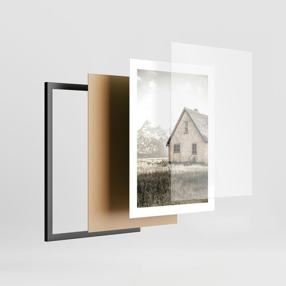 Plakat w ramie 30x40 - Ciepła Atmosfera - dom, stary dom w górach - rama czarna
