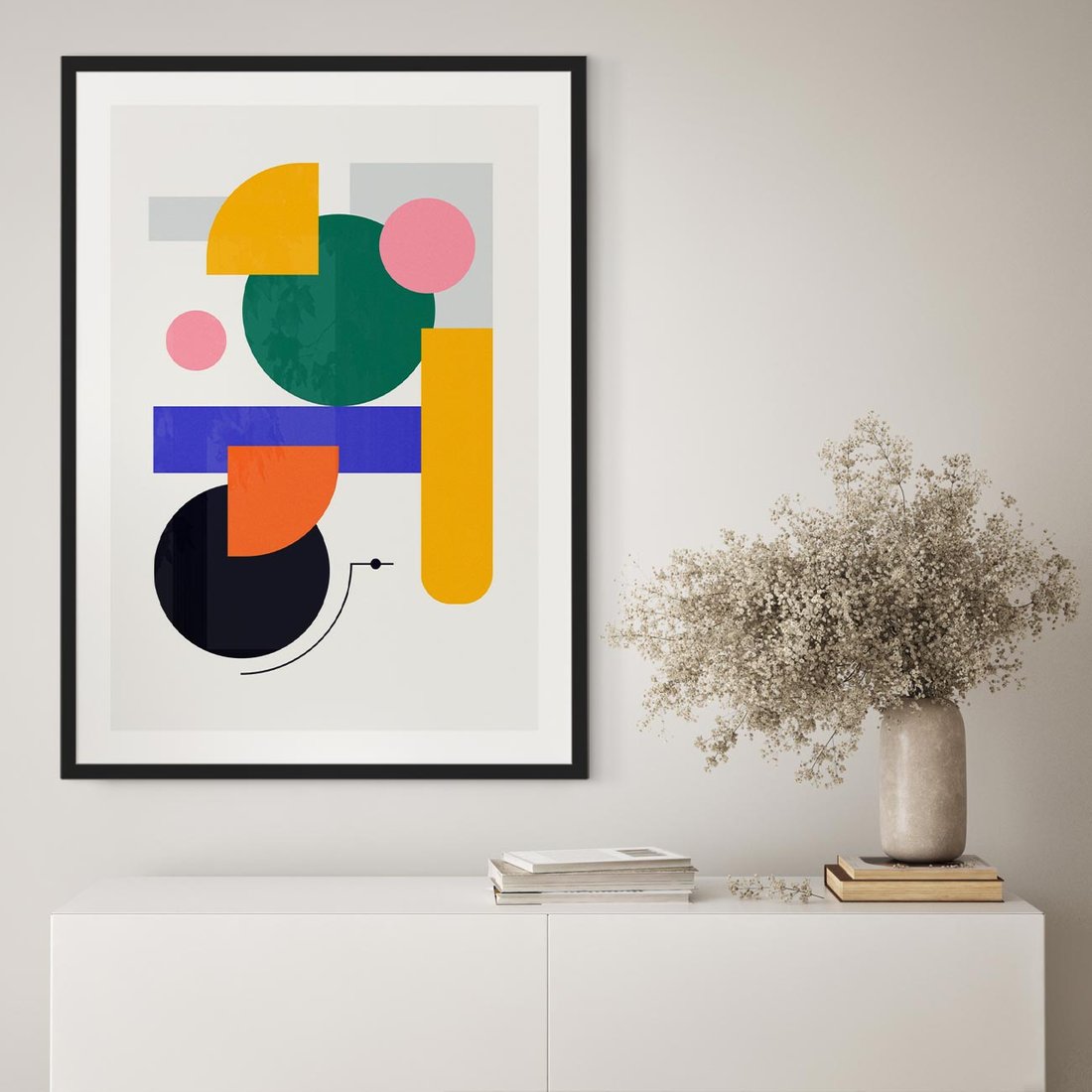 Plakat w ramie 40x50 - Przestrzenne Innowacje - nowoczesna sztuka, geometryczna kolorowa grafika - rama czarna