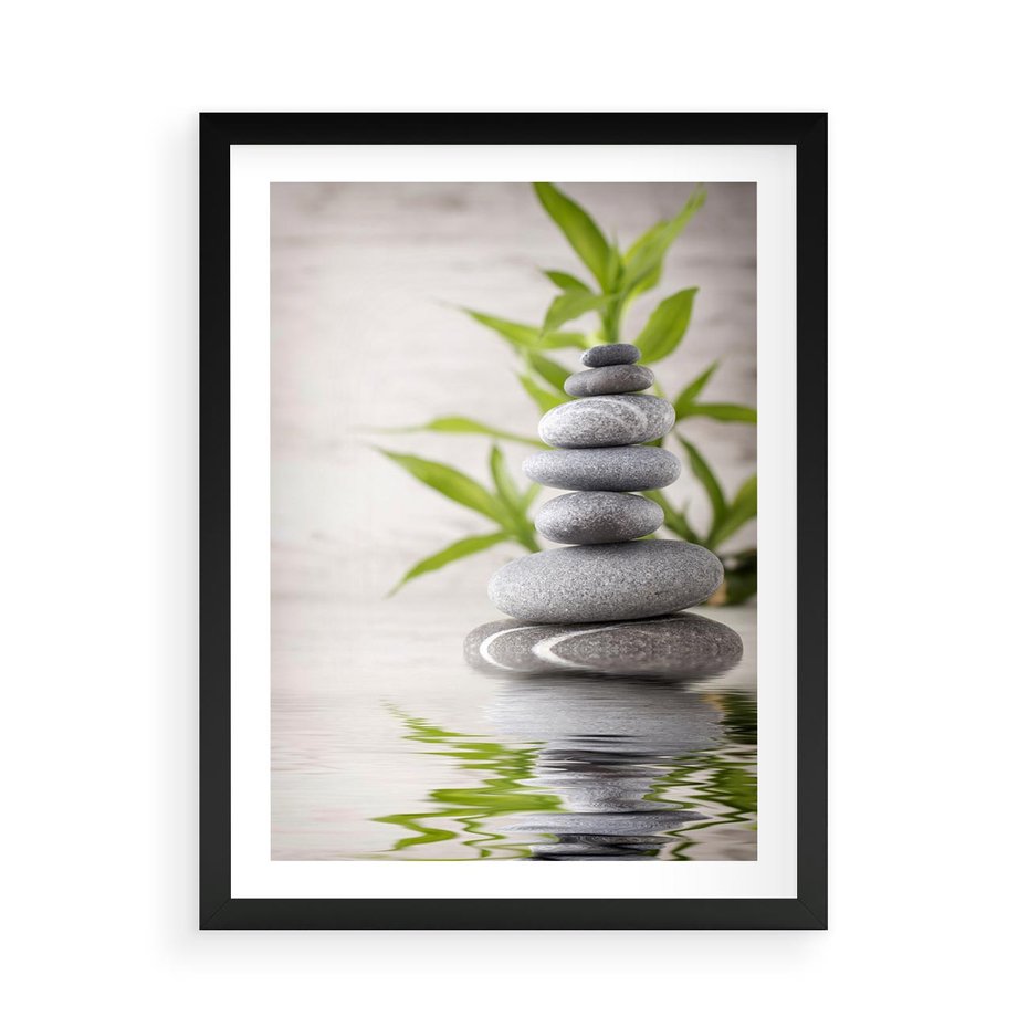 Plakat w ramie 50x70 - Spa kamienie: naturalne piękno - spa, kamienie - rama czarna