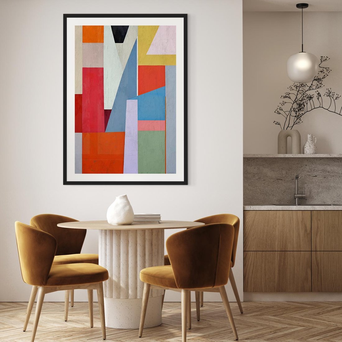 Plakat w ramie 50x70 - Migotliwe Nastroje Kształtów - różne geometryczne formy, olejny obraz - rama czarna