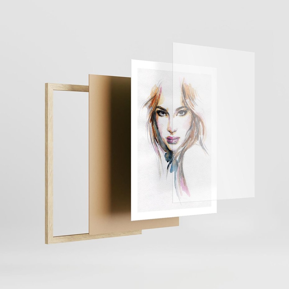 Plakat w ramie 50x70 - Abstrakcyjny portret kobiecy - grafika, kobieta - rama drewno