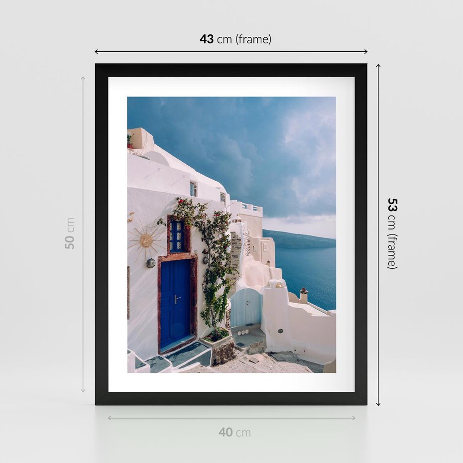 Plakat w ramie 40x50 - Urok Greckiej Wyspy - Santorini, Grecja - rama czarna
