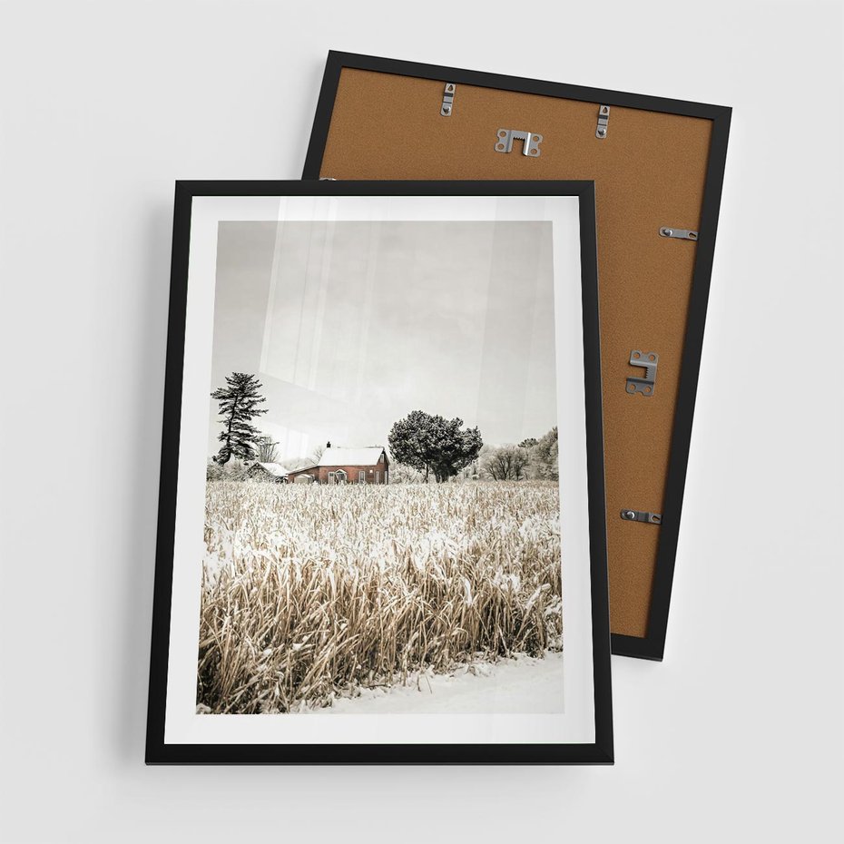 Plakat w ramie 50x70 - Idylliczna Zima - zima, krajobraz zimowy - rama czarna