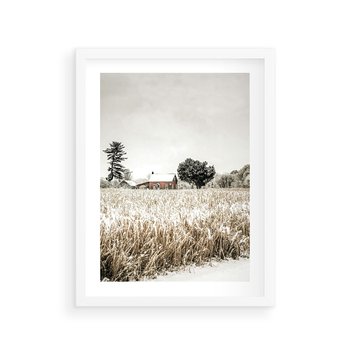 Plakat w ramie 50x70 - Idylliczna Zima - zima, krajobraz zimowy - rama biała