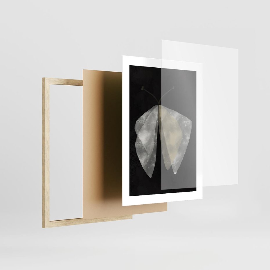 Plakat w ramie 30x40 - Obce Powidoki - abstrakcyjna ćma, mroczna atmosfera - rama drewno