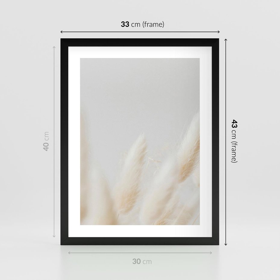 Plakat w ramie 30x40 - Biały Spokój - białe trawy, suche trawy pampas - rama czarna