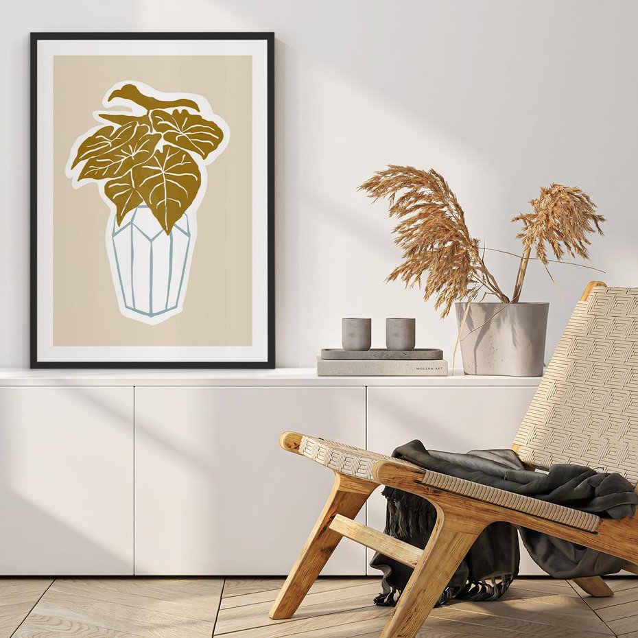 Plakat bez ramy 21x30 - Bezgraniczne Marzenia - nowoczesna kompozycja, liście monstery w wazonie