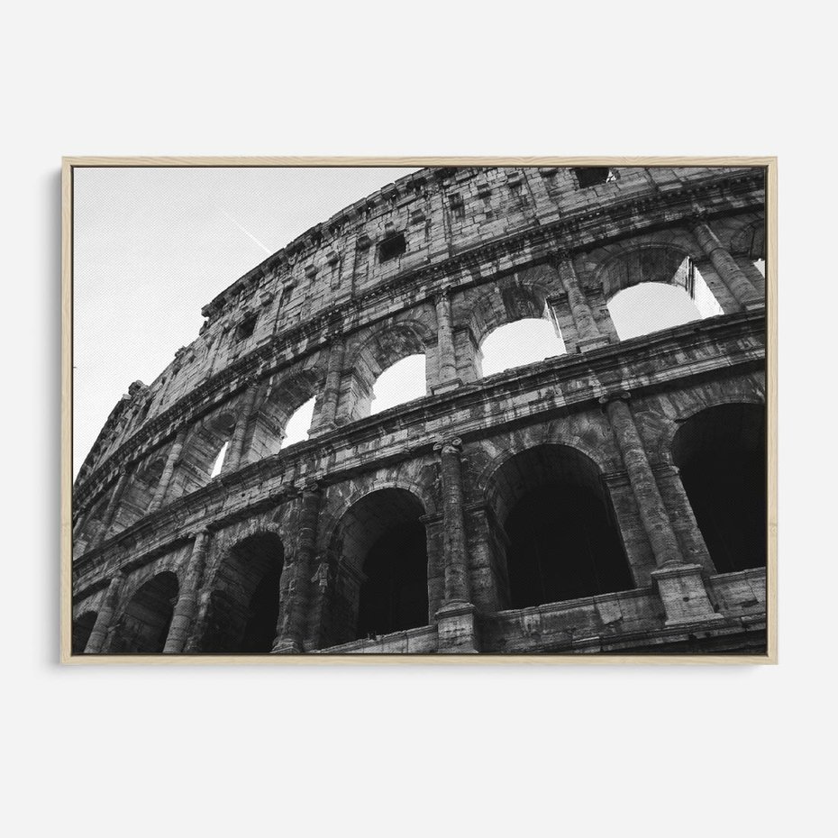 Obraz w ramie 100x70 - Koloseum w Czarnej Bieli - antyczna architektura, koloseum - rama drewno