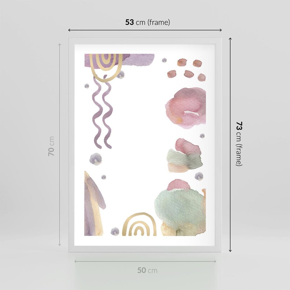 Plakat w ramie 50x70 - Pastelowe Wnętrza Emocji - abstrakcyjny palakt, akwarelowe plamy - rama biała