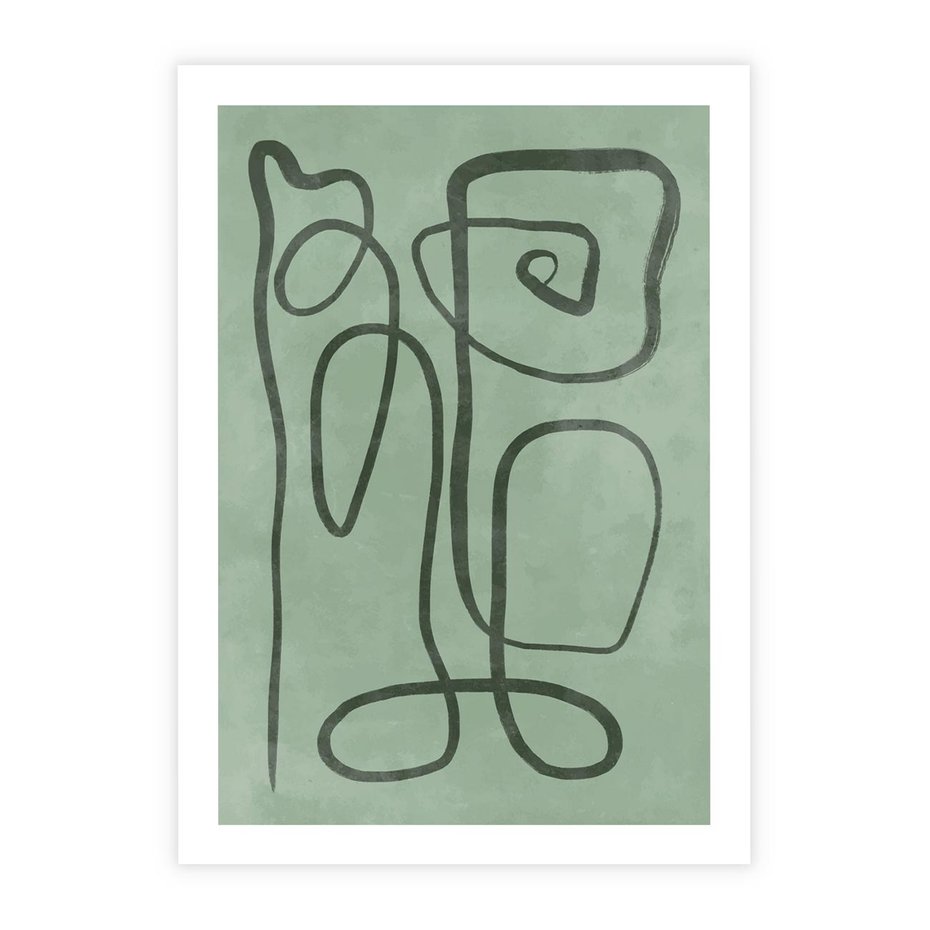 Plakat bez ramy 21x30 - Zielone Wariacje w Liniach - abstrakcyjne zielone linie, skandynawski design
