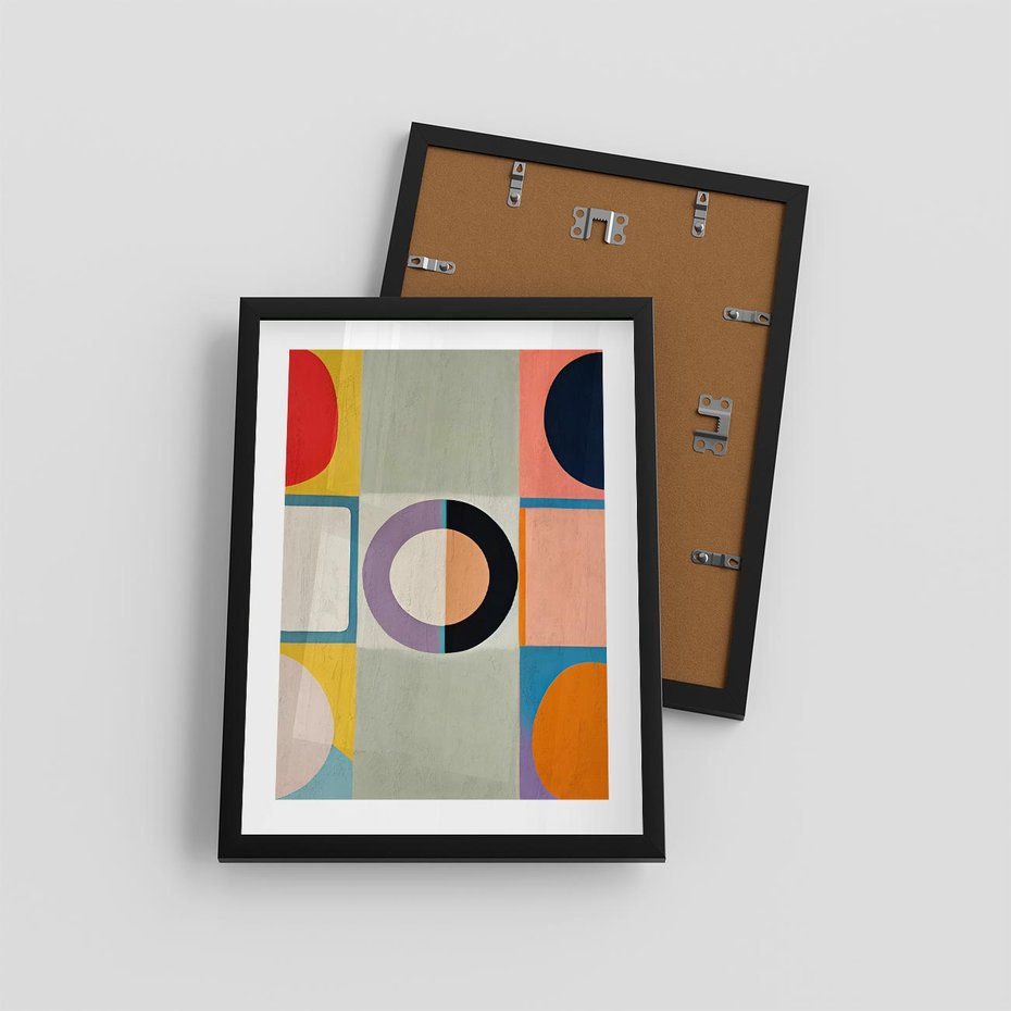 Plakat w ramie 30x40 - Taniec Kształtów Emocji - abstrakcyjne geometryczne kształty, olejny obraz - rama czarna