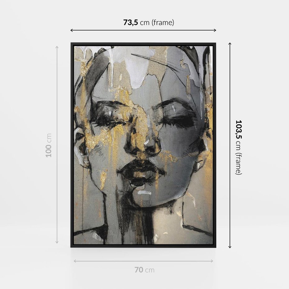 Obraz w ramie 70x100 - Kobieta - Abstrakcyjne Malowidło - złote, usta abstrakcja - rama czarna
